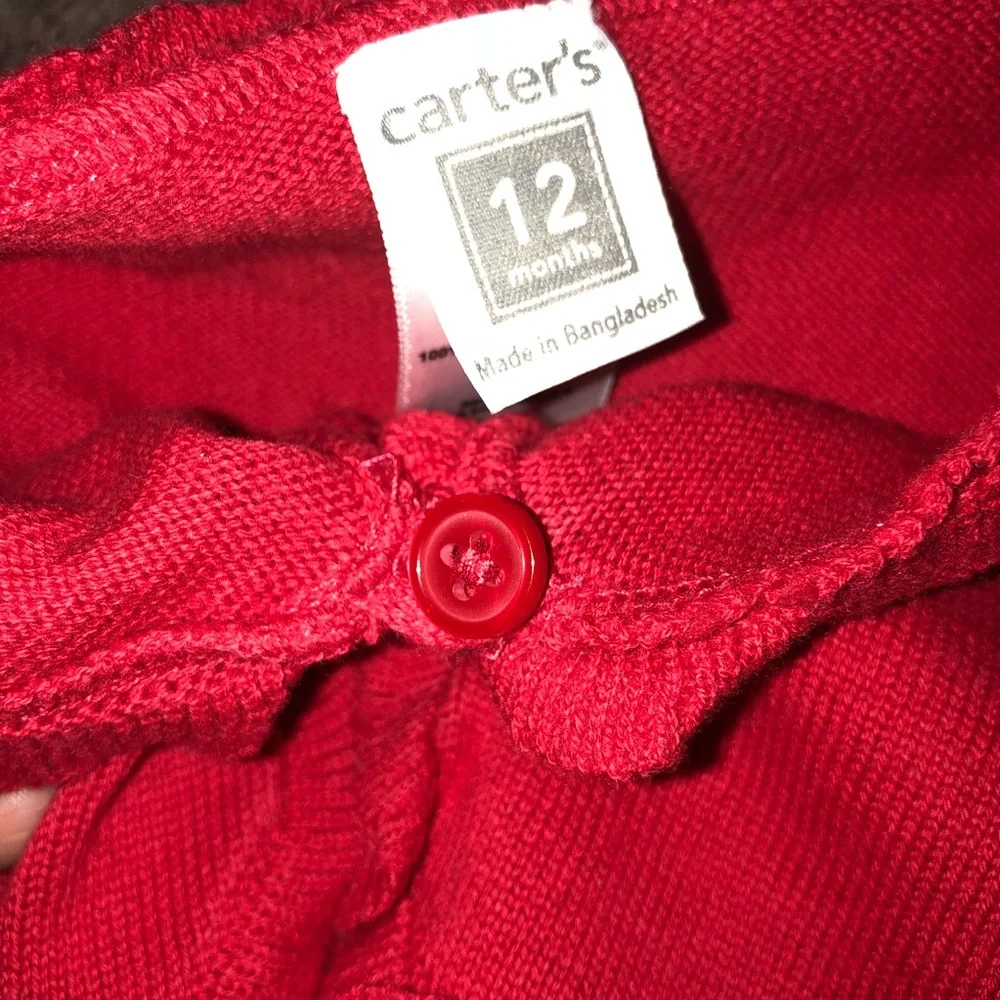 2010 Carter’s 12 Months Red Sweater Cardigan, New With Tags